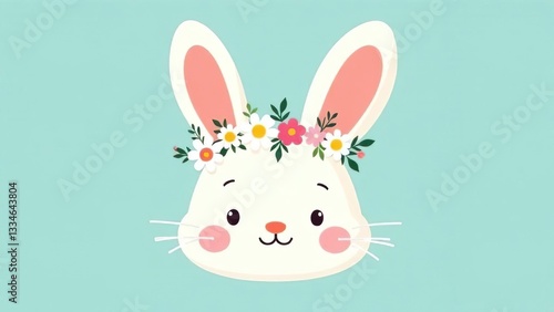 Easter bunny with a wreath on his head on a blue background