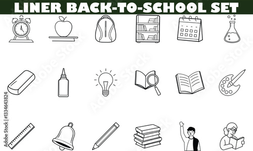BacktoSchool Liner Icons Education, Supplies, Learning, Knowledge