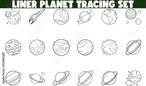 Liner Planet Tracing Set Solar System, Space, Kids, Educational, Coloring