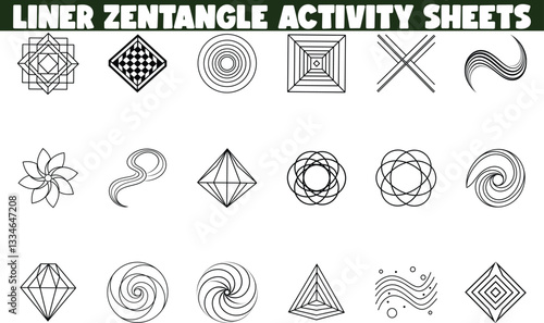 Geometric Liner Zentangle Activity Sheets Printable Drawing Designs