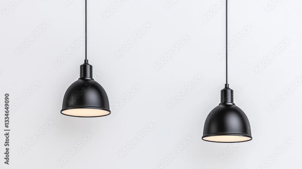 Obraz premium Modern Black Pendant Lights, Minimalist Interior Design