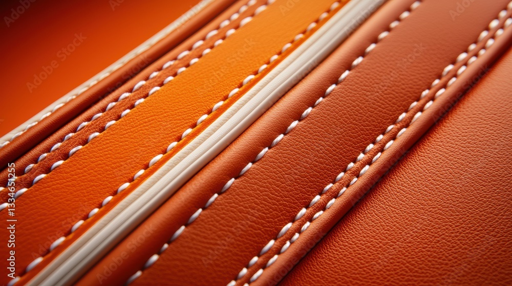 A close-up image of leather straps with white stitching. A close-up image of leather straps with white stitching.