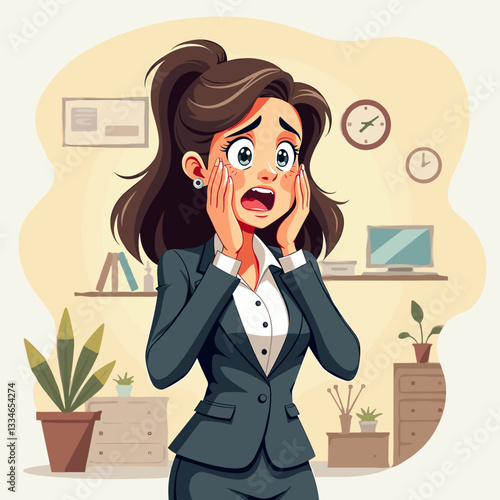 Overwhelmed woman covering her face in office, emotional stress