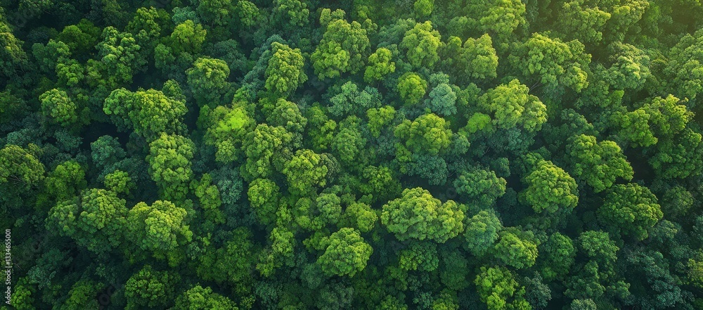 Naklejka premium Aerial View of Dense Green Forest with Textured Foliage Natural Environment