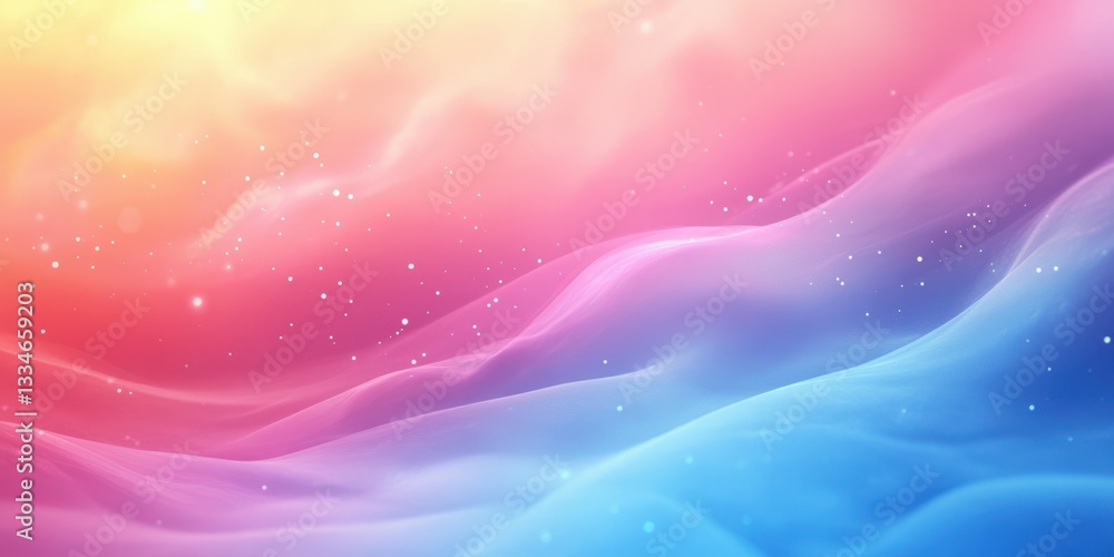Colorful abstract waves blending soft pink and blue tones with a dreamy atmosphere in a digital art creation
