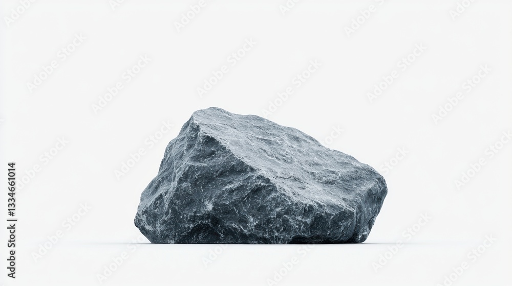 A large, dark gray rock sits on a white background. A large, dark gray rock sits on a white background.