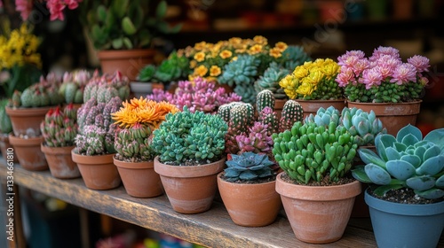 Colorful Succulents and Cacti Display in a Shop