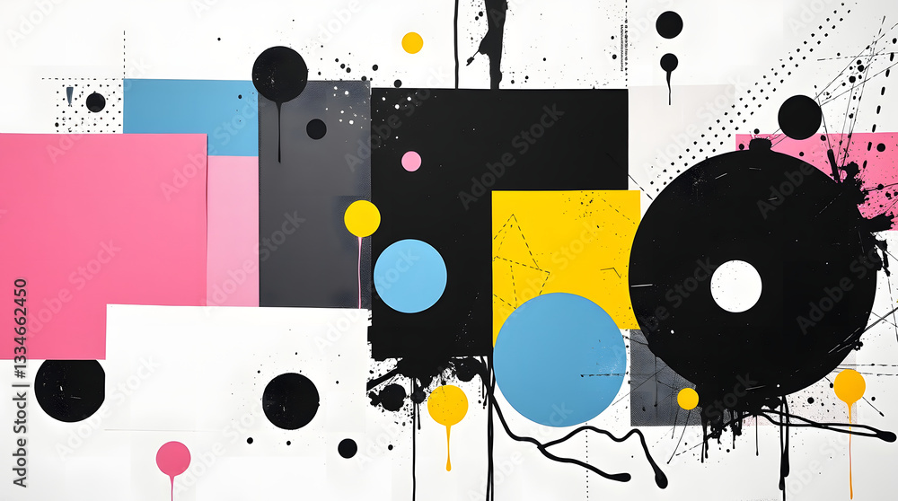 Obraz premium Vibrant Abstract Geometric Collage with Bold Colors and Dynamic Shapes - Modern Digital Art