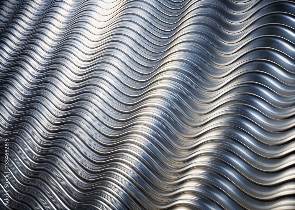 Silver Gray Metal Sheet Texture Background - Industrial Wave Pattern