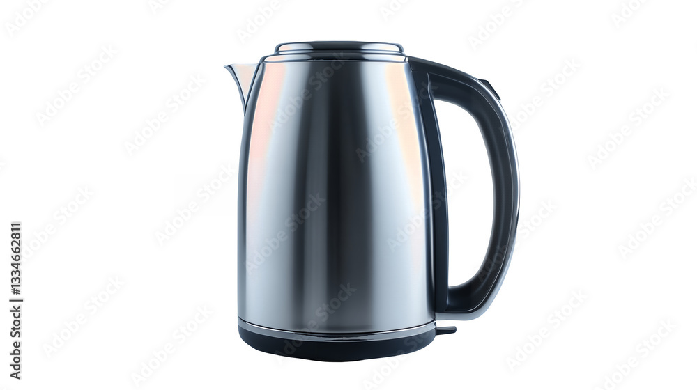 A modern electric kettle with a stainless steel finish isolated on a transparent background A modern electric kettle with a stainless steel finish isolated on a transparent background