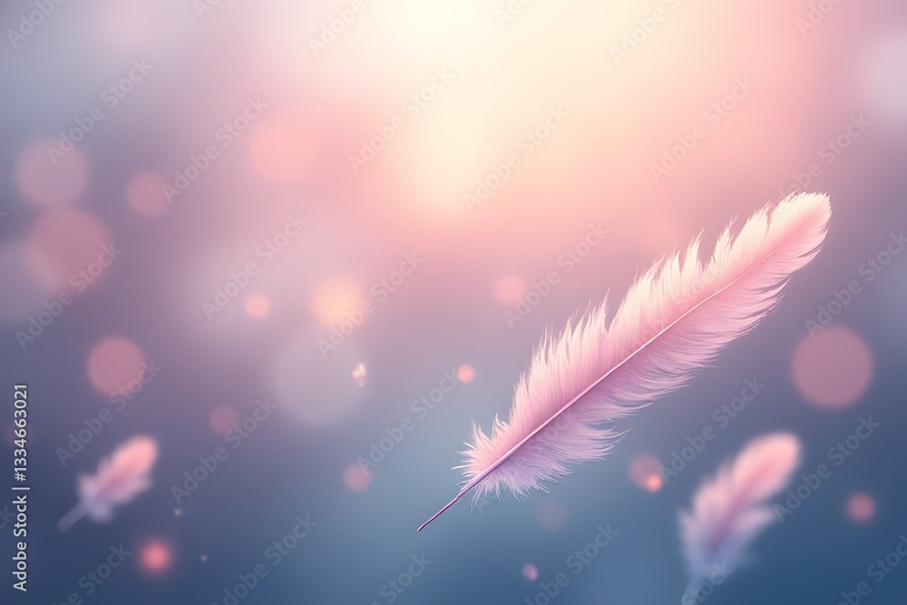 Naklejka premium Delicate Feathers Dancing in Soft Light, Ethereal and Dreamy Atmosphere