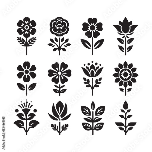Beautiful Silhouette Vector Illustration Flower Icons for Logos, Invitations, and Branding