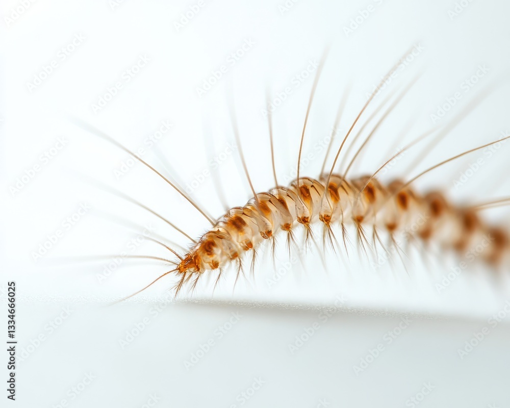 Fototapeta premium Isolated Centipede on White Canvas: A Macro View of Nature's Intriguing Wildlife