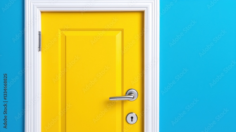 Yellow Door, Blue Wall, Modern Interior Design Yellow Door, Blue Wall, Modern Interior Design