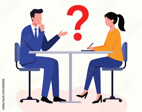 job interview concept illustration showing candidate and employer interaction, recruitment, hiring, process, career, opportunity, and professional meeting.