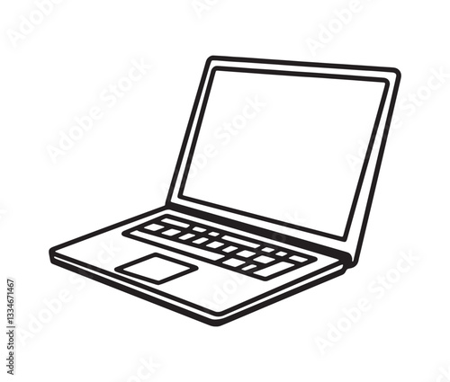 Laptop isolated on white background. Minimalist laptop icon, simple computer illustration. Open laptop drawing