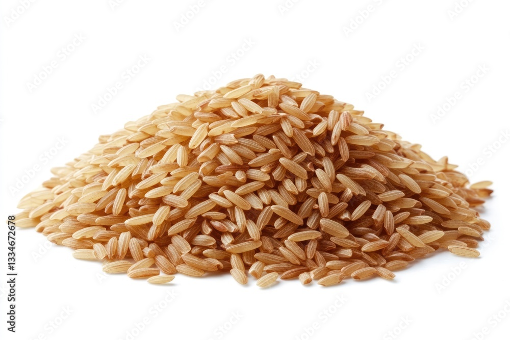 Heap of Natural Brown Basmati Rice Isolated on White Background - Closeup of Whole Grains for Vegetarian Dishes Heap of Natural Brown Basmati Rice Isolated on White Background - Closeup of Whole Grains for Vegetarian Dishes