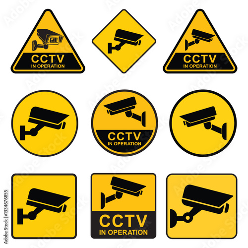 Set of Security camera shape icons, video surveillance, cctv sign. Symbol indicating camera operation. Warning monitoring, safety home protection system. Fixed CCTV, Security Camera Icon Vector.