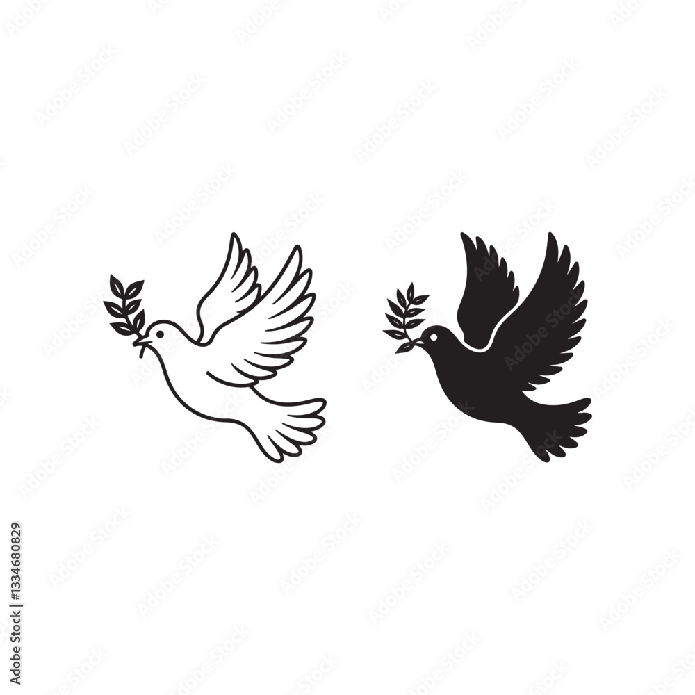 Dove of peace icon. Charming bird is flying, silhouette berd. Dove of peace icon. Charming bird is flying, silhouette berd.