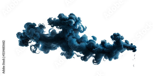 Vibrant blue Full frame of forms and textures of an explosion of powder smoky wave isolated Spraying abstract acrylic paint