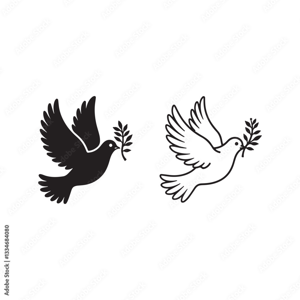 Obraz premium Dove of peace icon. Charming bird is flying, silhouette berd.
