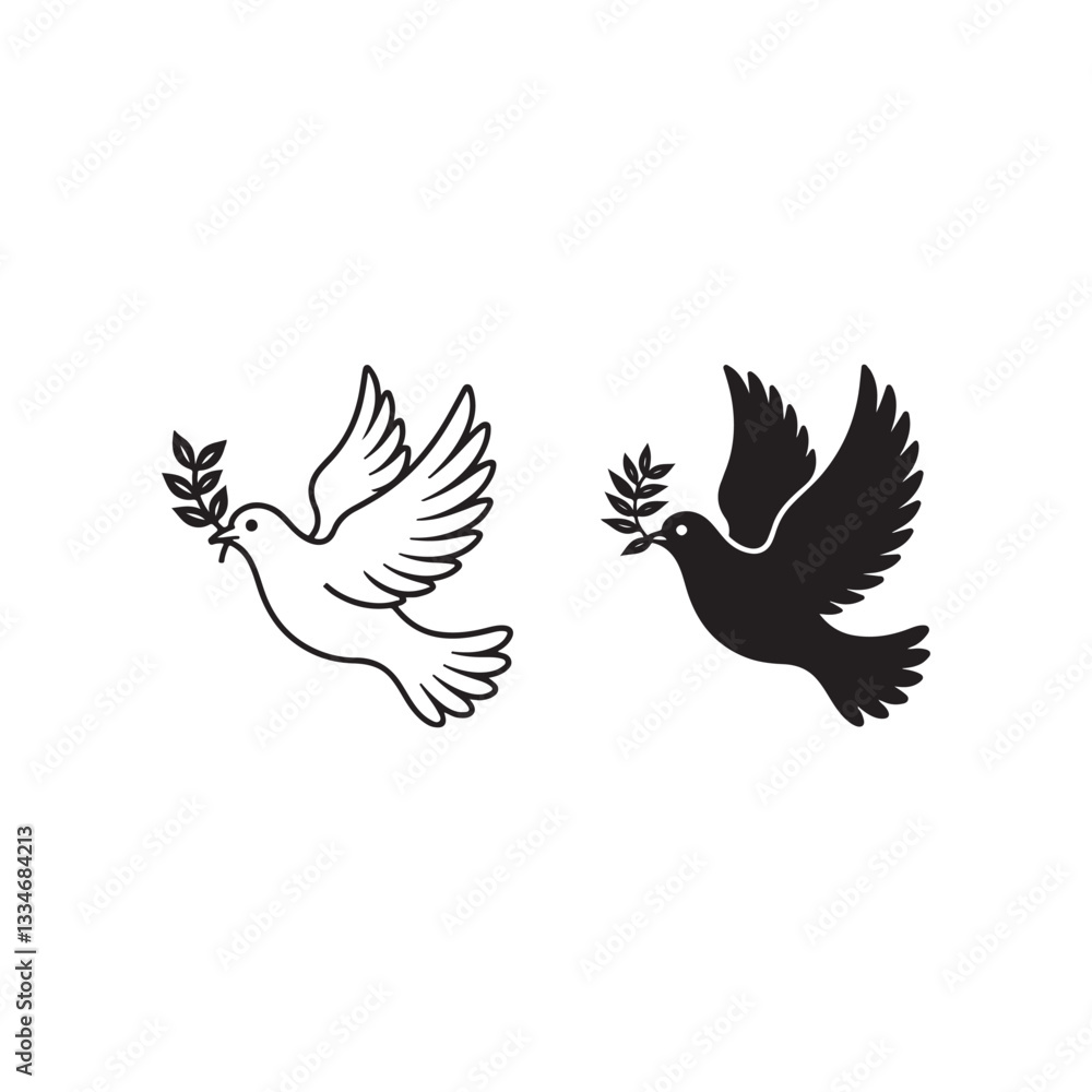 Dove of peace icon. Charming bird is flying, silhouette berd. Dove of peace icon. Charming bird is flying, silhouette berd.
