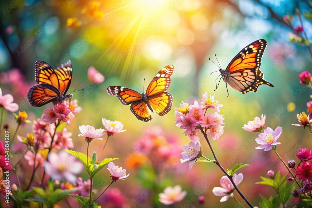 Obraz premium Springtime Butterfly Dance: Tranquil Garden Scene