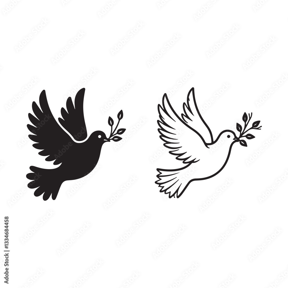 Dove of peace icon. Charming bird is flying, silhouette berd. Dove of peace icon. Charming bird is flying, silhouette berd.