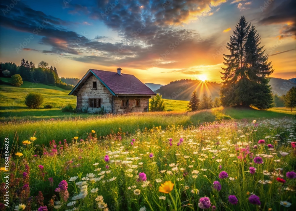 Springtime Countryside Retreat: Low-Light Blooming Meadow Springtime Countryside Retreat: Low-Light Blooming Meadow