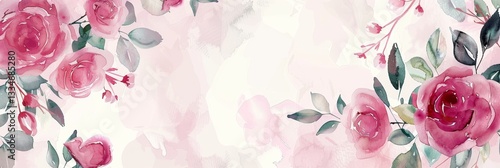 Elegant light pink watercolor background with vibrant rose flowers and subtle foliage details perfect for invitations and romantic designs