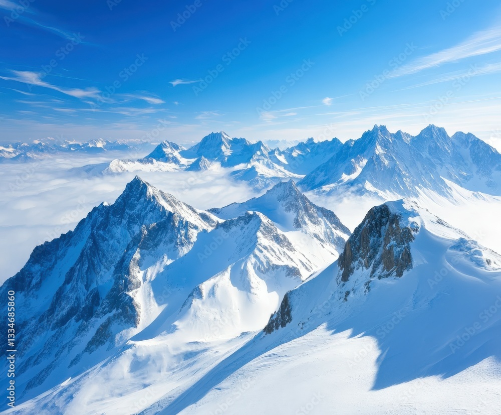 Obraz premium Snow-covered mountains under clear blue sky