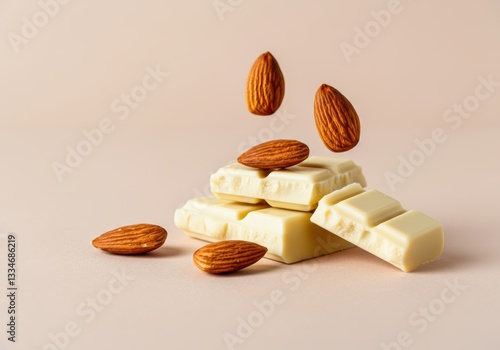 White chocolate pieces with almonds, creating a delicious and appealing treat