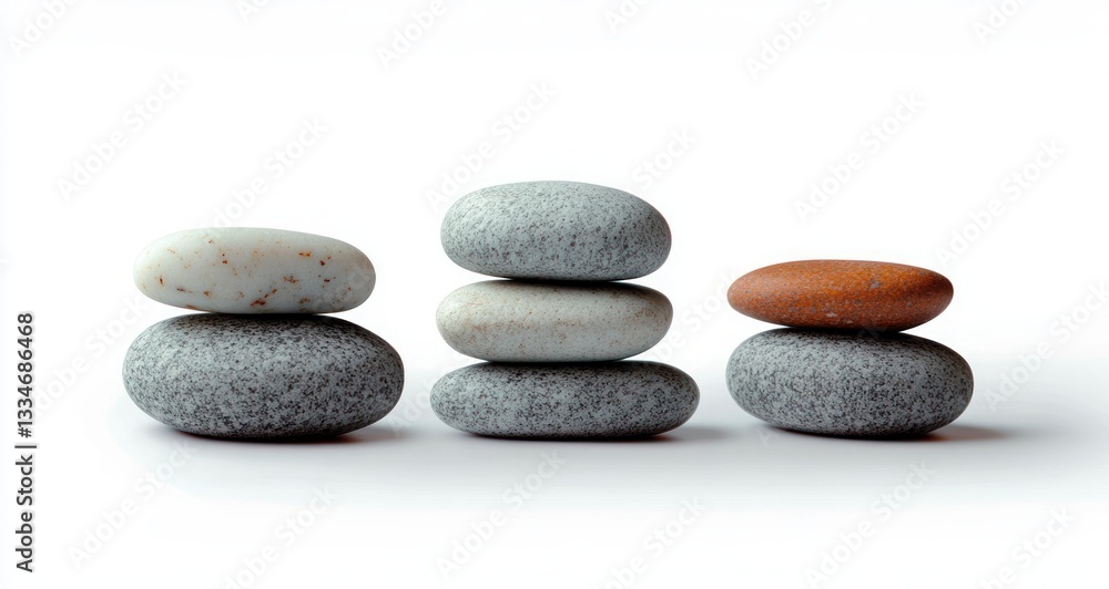 Fototapeta premium Zen Stones in Balance for Relaxation and Tranquility on White Background