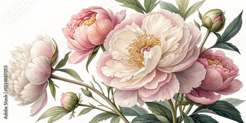Elegant Peony Blooms - 4K High-Quality Isolated on White