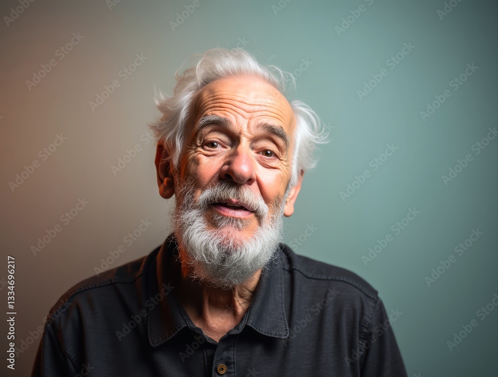 Expressive senior man making funny faces on gradient background Expressive senior man making funny faces on gradient background
