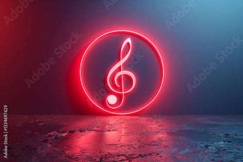 Neon 3D Music Note Vector with Glowing Circle and Dark Background