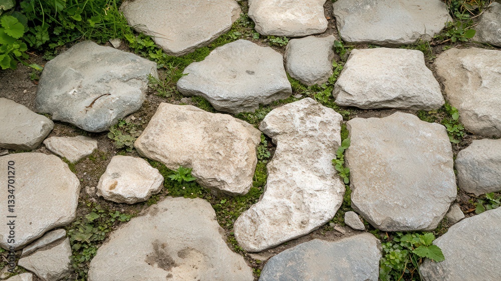 Obraz premium Grey and Beige Stone Pathway with Green Vegetation