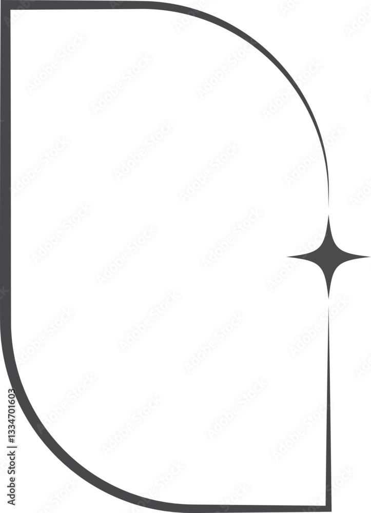 Outline aesthetic frame with star. Border graphic design. Modern minimal arch. Simple cute decorative y2k geometric template.