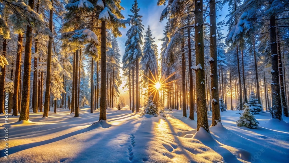 Sunny Winter Morning in Snow Covered Forest - Atmospheric Landscape Photography Sunny Winter Morning in Snow Covered Forest - Atmospheric Landscape Photography