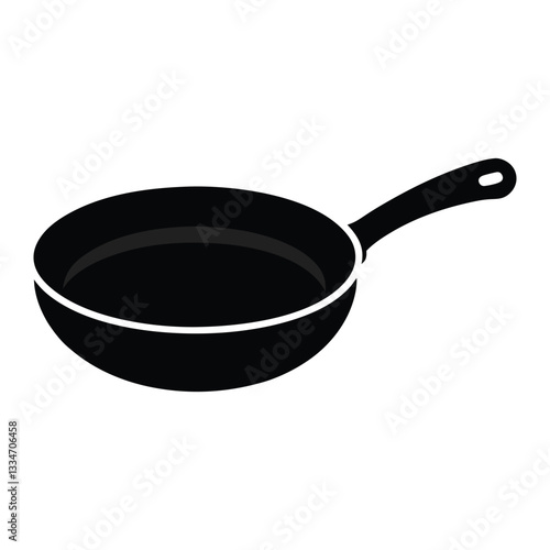 cast iron frying pan silhouette vector illustration white background.
