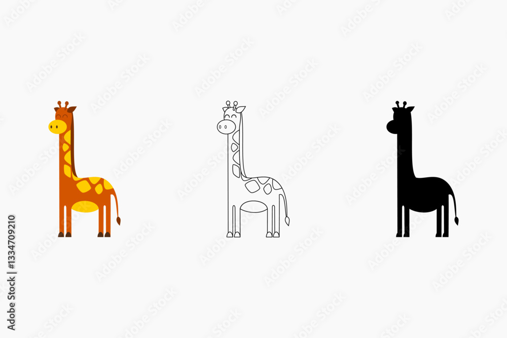 Naklejka premium Giraffe vector illustration. Animal coloring book content. Giraffe outline vector. Giraffe silhouette picture. Cute animal illustration for children