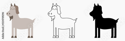 Goat vector illustration. Animal coloring book content. Goat outline vector. Goat silhouette picture. Cute animal illustration for children