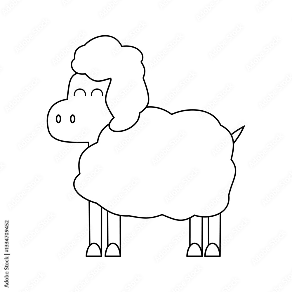 Obraz premium Sheep line art vector. Cute farm animal outline drawing for coloring books, embroidery, and educational content