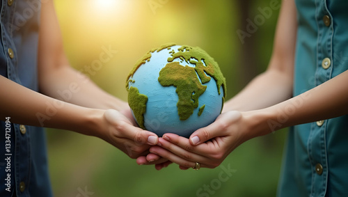 Flat group volunteers business join hands charity social environment sustainable development goal world environment day global ESG concept concept as Diverse team unites hands symbolizing collective e