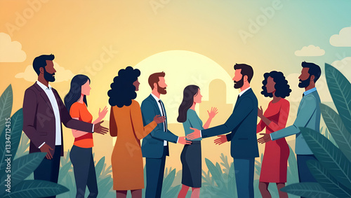 Flat Vector Illustration of ESG Diversity Initiatives: Promoting an Inclusive Workplace with Equitable Practices and Corporate Culture for Enhanced Diversity and Inclusion in Business