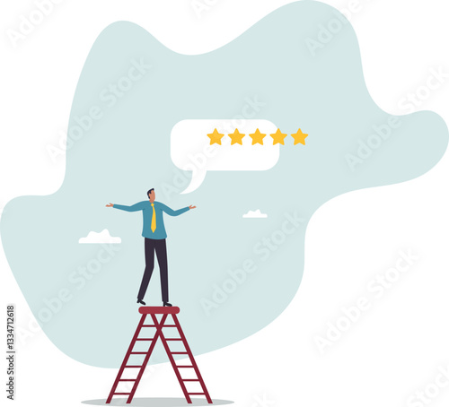 customer satisfaction, comment or giving product review, best reputation or ranking, assessment, excellent award .character for design
