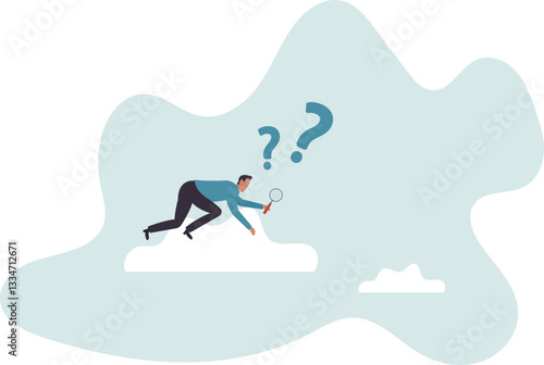 Detect or discover fact, information or analysis, curiosity, research or search in details, exploration or finding solution .character for design