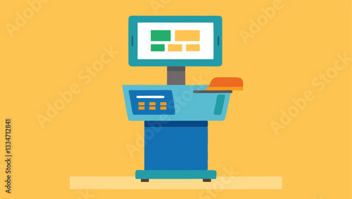 SelfCheckout Feature An illustration of a kiosk allowing customers to scan items as they shop displaying a running total of their purchases on the screen.