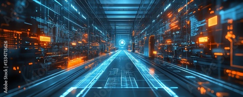 Futuristic smart factory showcasing IIoT systems, 3D holographic displays, cuttingedge automation, and digital technology integration in a sleek industrial setting, high resolution