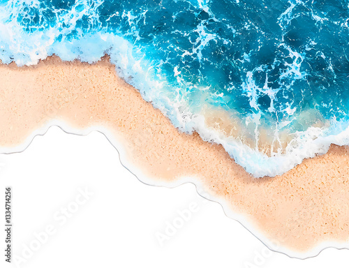 ocean waves crashing on a sandy beach.